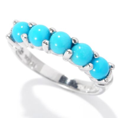131-238 - Gem Insider Sterling Silver Round Sleeping Beauty Turquoise Five-Stone Ring