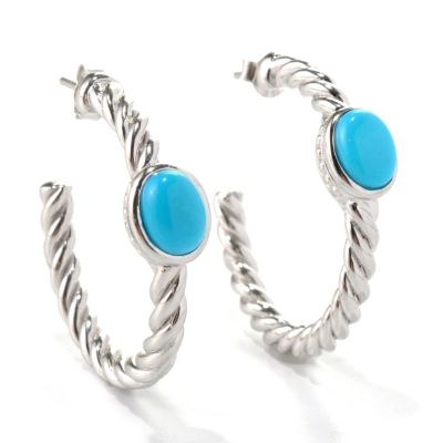 131-243 - Gem Insider 1.25" Sterling Silver 8 x 6mm Sleeping Beauty Turquoise Hoop Earrings