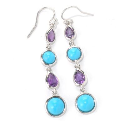 131-248 - Gem Insider Sterling Silver 2" African Amethyst & Sleeping Beauty Turquoise Earrings