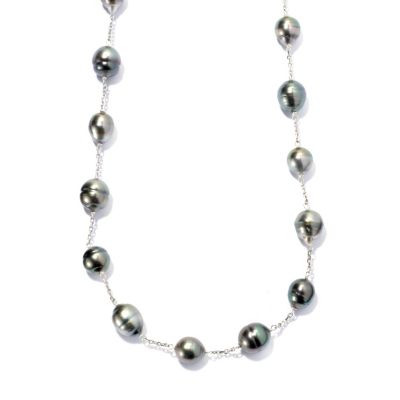 131-254 - Sterling Silver 24" 9-12mm Peacock Tahitian Cultured Pearl Convertible Station Necklace