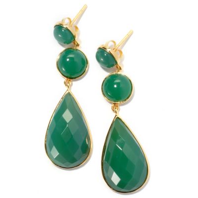 131-258 - 2" Pear & Round Shaped Green Agate Drop Earrings