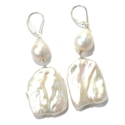 131-261 - Sterling Silver 2.75" Baroque Freshwater Cultured Pearl Drop Earrings