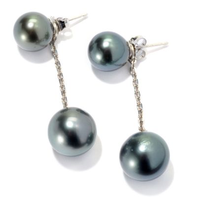 131-264 - Sterling Silver 1.5" 9-11mm Black Tahitian Cultured Pearl Convertible Earrings