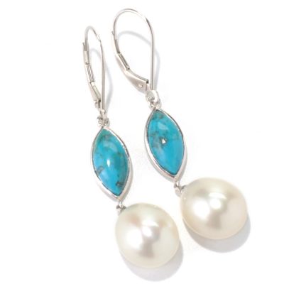 131-265 - Sterling Silver 2" 11-12mm White Freshwater Cultured Pearl & Gemstone Earrings