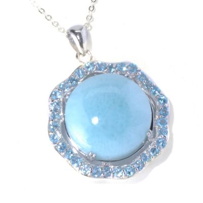 131-275 - Gem Insider Sterling Silver 18mm Blue Larimar & Swiss Blue Topaz Pendant w/ Chain 