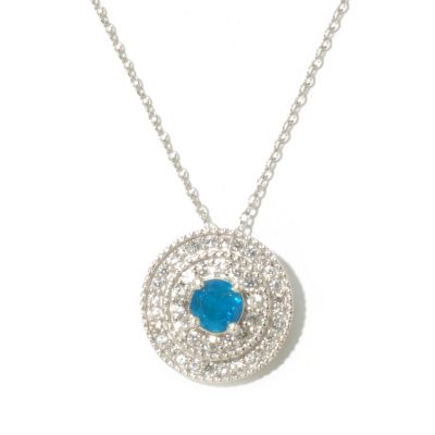 SS PAVE WHITE ZIRCON AND NEON APPATITE PENDANT W/CHAIN