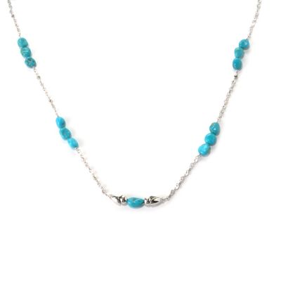 131-380 - Gem Insider Sterling Silver 32" Sleeping Beauty Turquoise Station Necklace