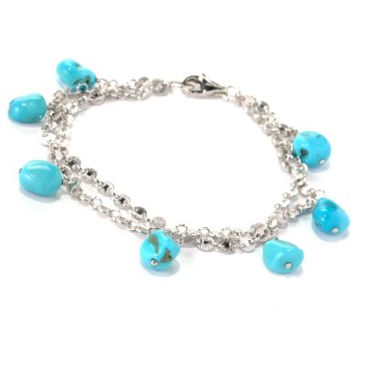 131-381 - Gem Insider Sterling Silver 9" Sleeping Beauty Turquoise Double Chain Bracelet