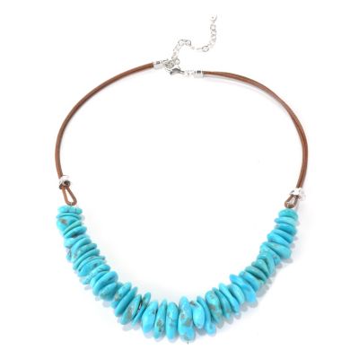 131-392 - Gem Insider Sterling Silver 18" Sleeping Beauty Turquoise Leather Necklace