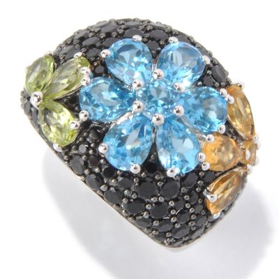 131-396 - Gem Treasures Sterling Silver 5.00ctw Spinel & Multi Gemstone Flower Ring