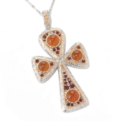 131-400 - Gem Insider Sterling Silver 4.23ctw Garnet & Carnelian Cross Enhancer w/ Chain