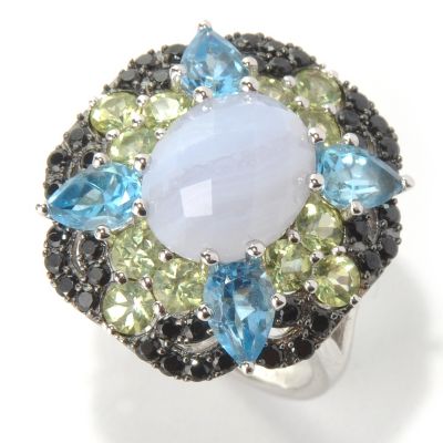 131-401 - Gem Insider Sterling Silver Blue Lace Agate & Multi Gemstone Geometric Ring
