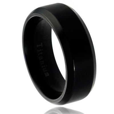 131-408 - Oxford & Finch Men's Titanium Black Enamel Plated Brushed Beveled Edge Band Ring