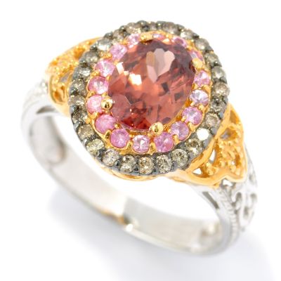 SS/PALL RING 8x6MM COPPER CINNAMON ZIRCON w/ PINK SAPH & MOCHA DIA