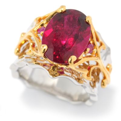 SS/PALL RING 14x10MM RUBELLITE & RUBY MARTELLATO BAND