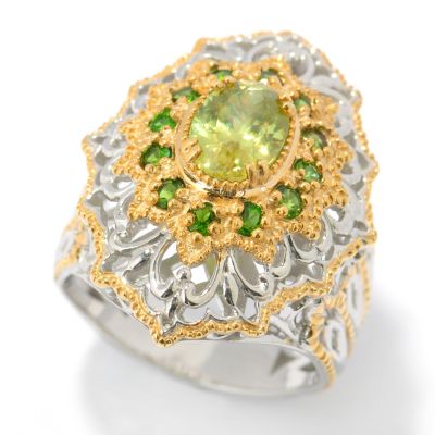SS/PALL RING 8x6MM SPHENE & CHROME DIOPSIDE
