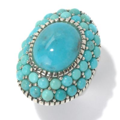 131-496 - Gem Insider Sterling Silver 15.5 x 13mm Oval & Round Turquoise North-South Ring