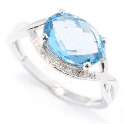 131-502 - Gem Insider Sterling Silver 10 x 7mm Oval Gemstone & Diamond Intertwined Ring