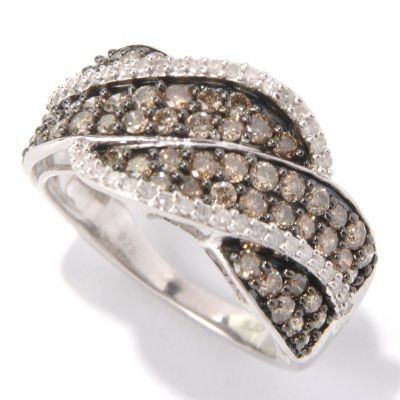 131-510 - Diamond Treasures Sterling Silver 1.25ctw Mocha & White Diamond Twisted Band Ring