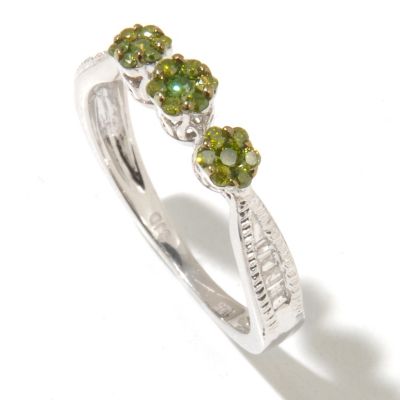 131-520 - Diamond Treasures Sterling Silver 0.33ctw Green & White Diamond Three-Flower Ring