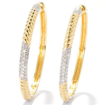 131-529 - Southport Diamonds Sterling Silver & 14K Vermeil 1.5" 0.75ctw Diamond Hoop Earrings