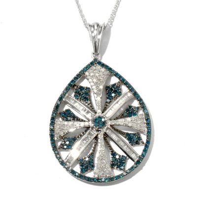 131-617 - Diamond Treasures Sterling Silver 1.99ctw Blue & White Diamond Pendant w/ Chain