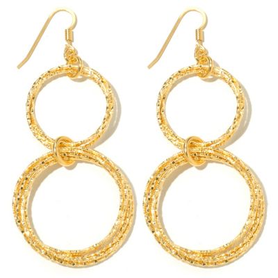 SS/18KGP EAR DIA CUT MULTI CIRCLE DOUBLE DROPS