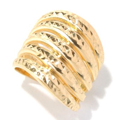 SS/18KGP RING DIA CUT WAVE BAND
