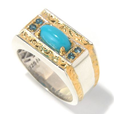 131-652 - Men's en Vogue II 10 x 5mm Sleeping Beauty Turquoise & London Blue Topaz Hammered Ring 