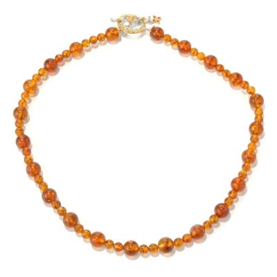 131-691 - Gems en Vogue II 20'' Baltic Amber Bead & Orange Sapphire Toggle Necklace 