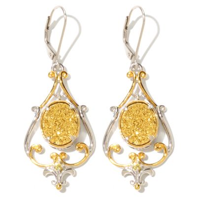 131-696 - Gems en Vogue II 11 x 9mm Drusy & Sapphire Drop Earrings