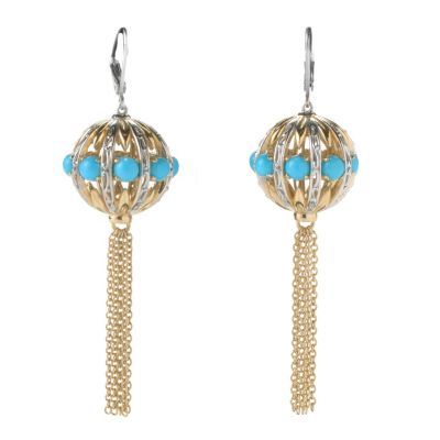 131-702 - Gems en Vogue II 2.5'' Sleeping Beauty Turquoise Ball & Chain Tassel Earrings 