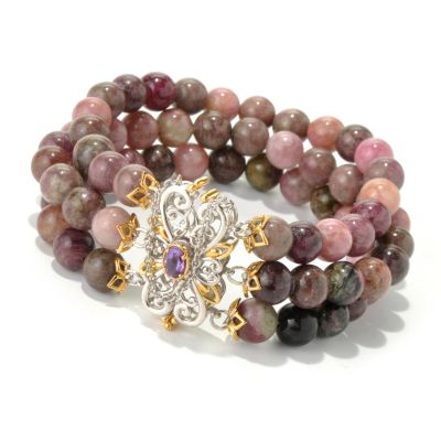 SS/PALL BRAC 3-ROW TOURMALINE BEAD w/ FANCY CLASP