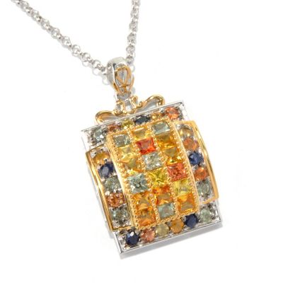 SS/PALL PEND PRINCESS-CUT MULTI SAPPHIRE w/ 18" CHAIN