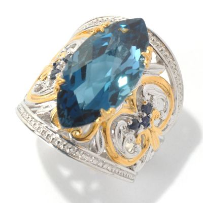 SS/PALL RING LONDON BLUE TOPAZ MARQUISE WIDE BAND