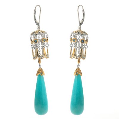 131-729 - Gems en Vogue II 3" Amazonite & London Blue Topaz Elongated Drop Earrings