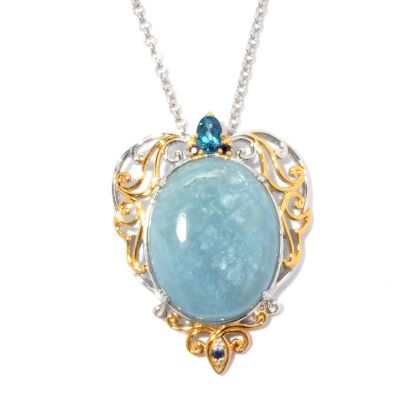 131-738 -  Gems en Vogue II 18" Aquamarine, London Blue Topaz & Sapphire Heart Necklace