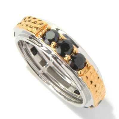 131-748 - Men's en Vogue II Black Spinel Hammered & Polished Eternity Band Ring