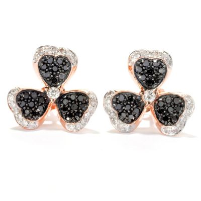 131-758 - Beverly Hills Elegance 14K Rose Gold 0.75ctw Black & White Diamond Clover Earrings