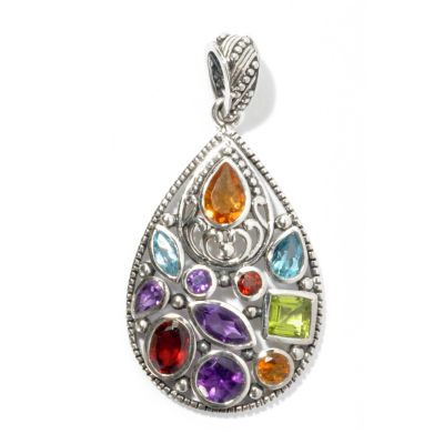 131-768 - Artisan Silver by Samuel B. 4.23ctw Multi Gemstone Teardrop Pendant