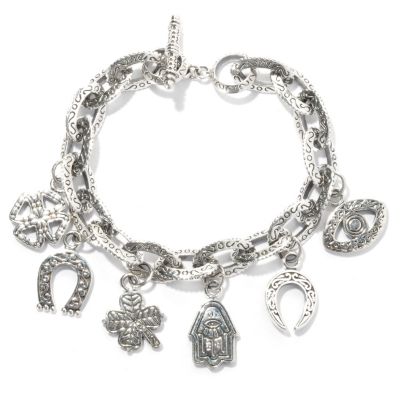 131-771 - Artisan Silver by Samuel B. 7.5'' Textured Good Luck Charm Bracelet