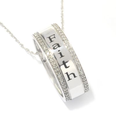 131-792 - Diamond Treasures Sterling Silver 0.19ctw Diamond Inspirational Pendant w/ Chain