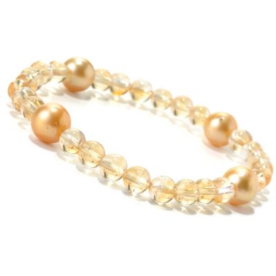 131-816 - 7.25'' 9-10mm Golden South Sea Cultured Pearl & Citrine Bead Stretch Bracelet