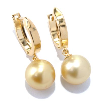 131-817 - 9-10mm Golden South Sea Cultured Pearl Huggie Earrings