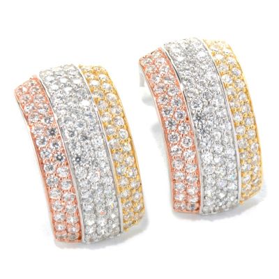 131-829 - Brilliante&reg; Tri-color 2.59 DEW Round Pave Set Simulated Diamond C-Shape Earrings