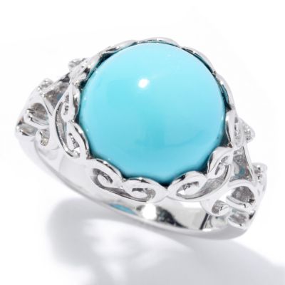 131-834 - Gem Insider Sterling Silver 12mm Sleeping Beauty Turquoise Scroll Ring