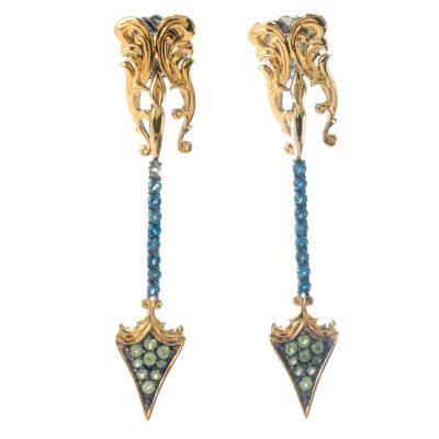 131-850 - Dallas Prince Designs 2.25" 1.64ctw London Blue Topaz & Peridot Arrow Dangle Earrings