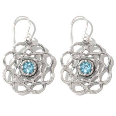 131-894 - Passage to Israel Sterling Silver 1.25" Light Blue Topaz Flower Drop Earrings