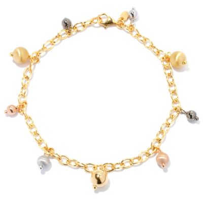 131-906 - Portofino Gold Embraced&trade; Italian-Made Beaded Rolo Link Anklet