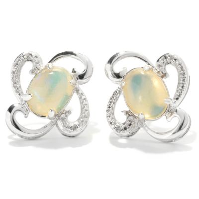 131-945 - Gem Insider Sterling Silver 8 x 6mm Ethiopian Opal and Diamond Swirl Earrings
